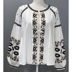 RD & Koko White Anthropologie Tribal Embroidered Top Jacket Cropped Oversized L
